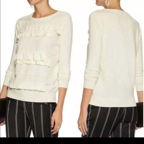 Diane von Furstenberg Benni Ruffled Merino Ivory Pullover Sweater L - Picture 3 of 9